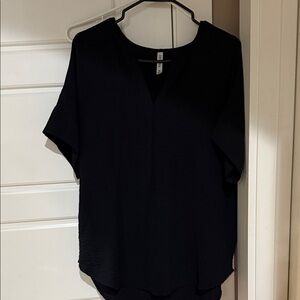 Women's Black V-Neck Short Sleeve Blouse